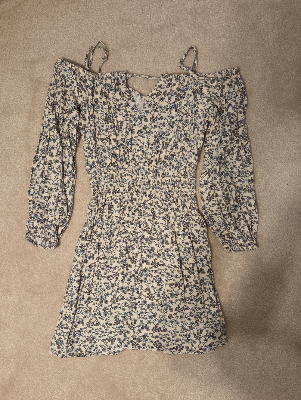 Old Navy Cream Mini Dress with Blue Floral Print